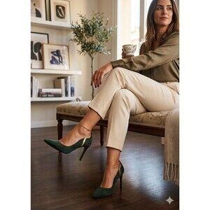 Marc Fisher Bright Green & Gold Suede Pointy Toe Stiletto Heel Pumps Size 7 1/2